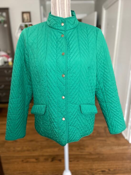 Talbots Jackets & Blazers - Talbots petite green quilted long sleeve  jacket with plaid lining